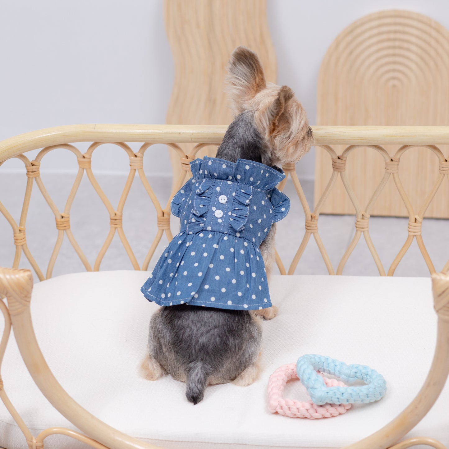 デニム風ドットワンピース