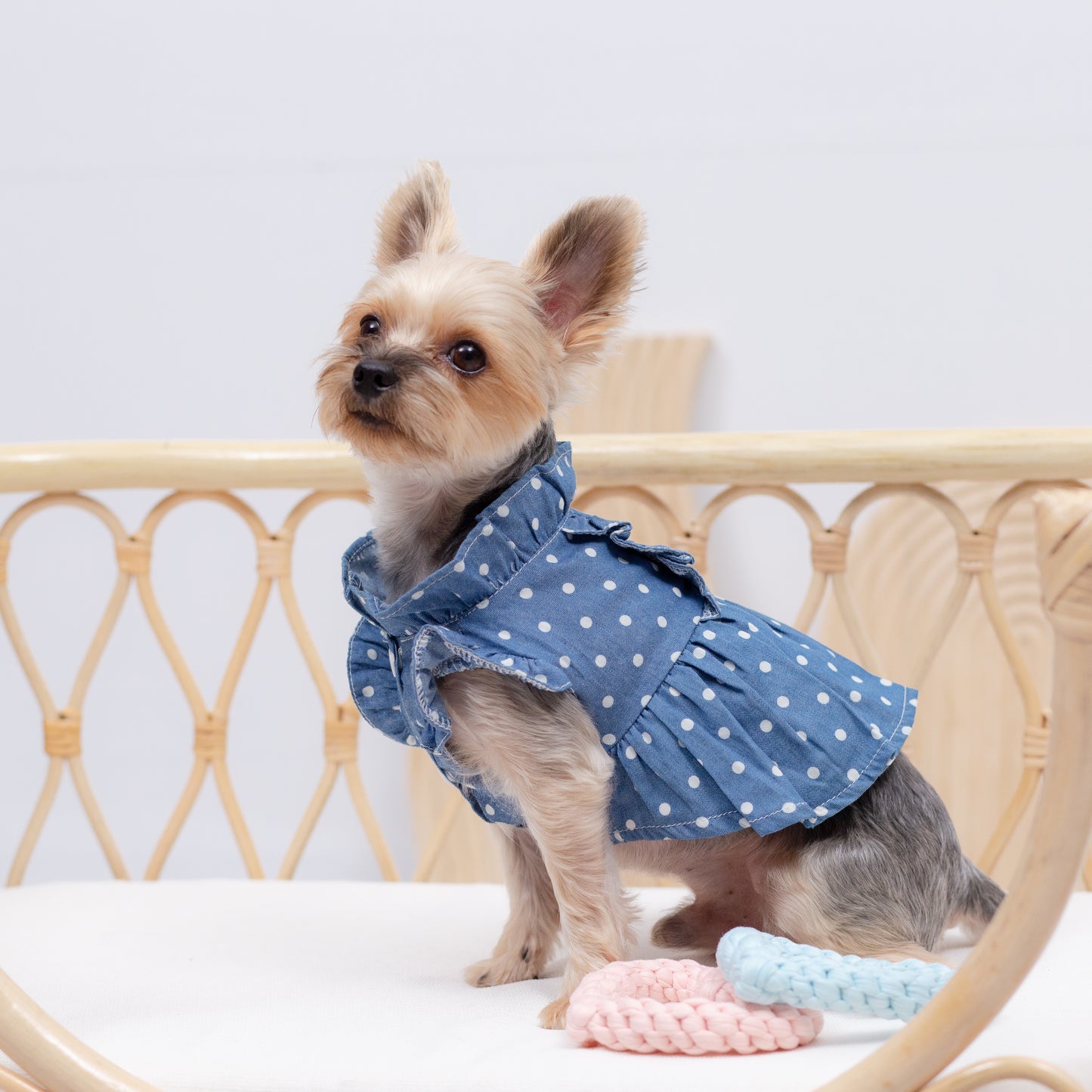 デニム風ドットワンピース