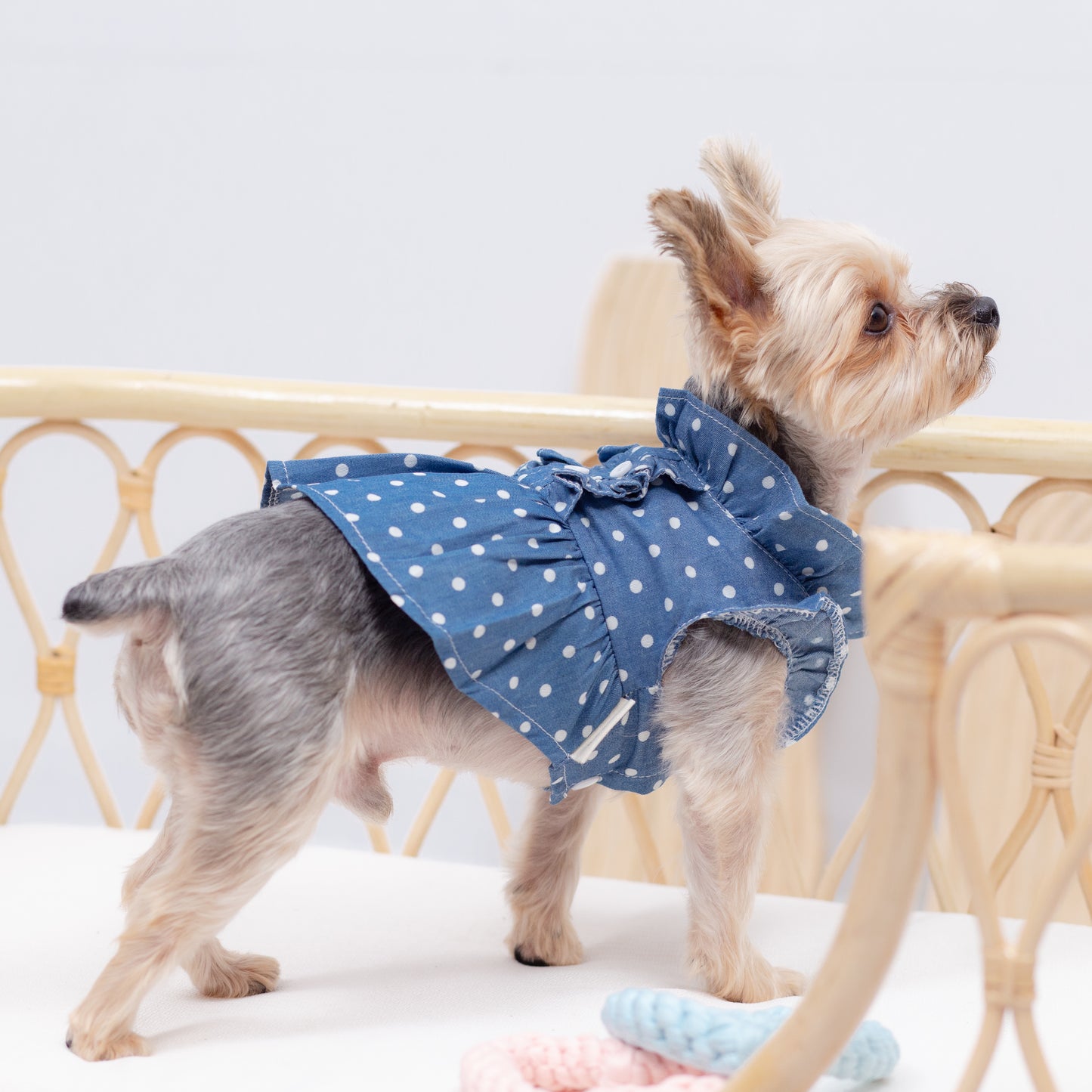 デニム風ドットワンピース