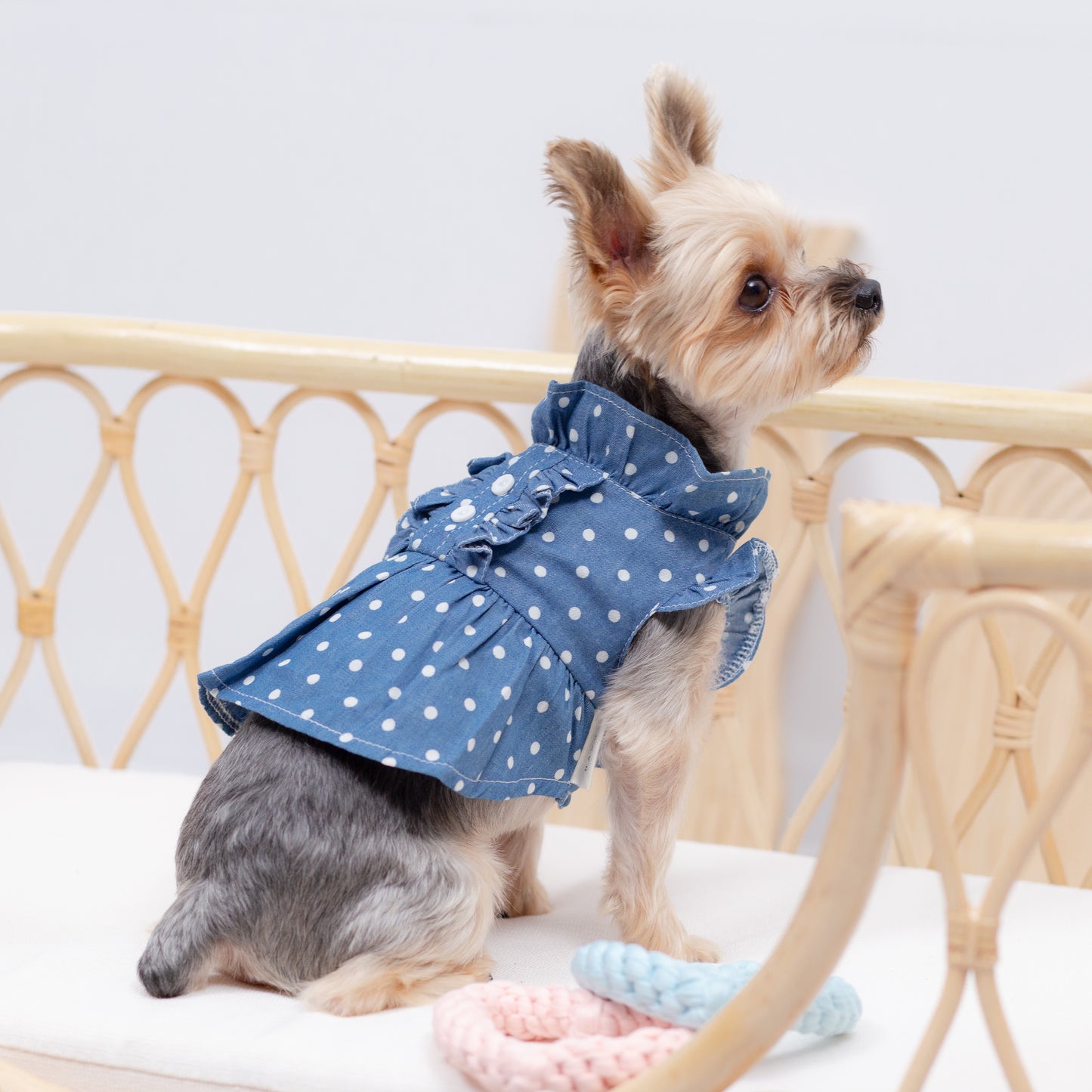 デニム風ドットワンピース