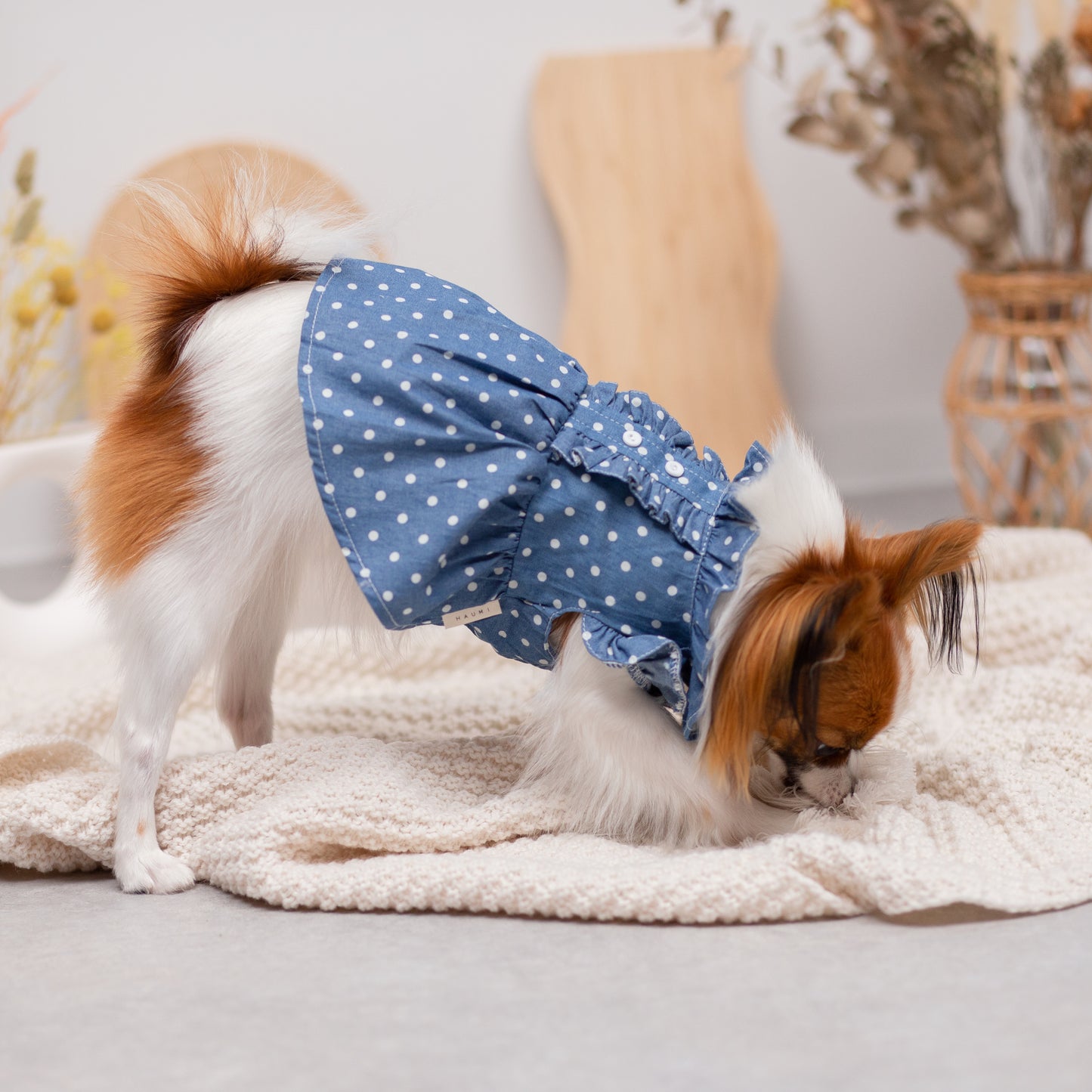 デニム風ドットワンピース