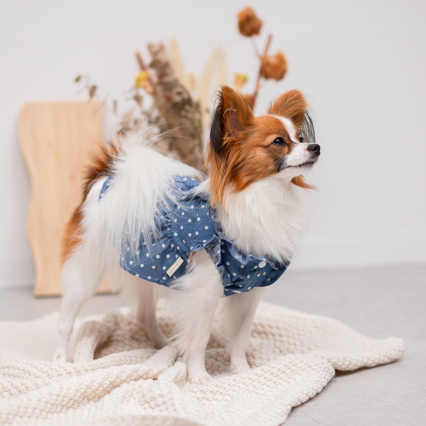 デニム風ドットワンピース