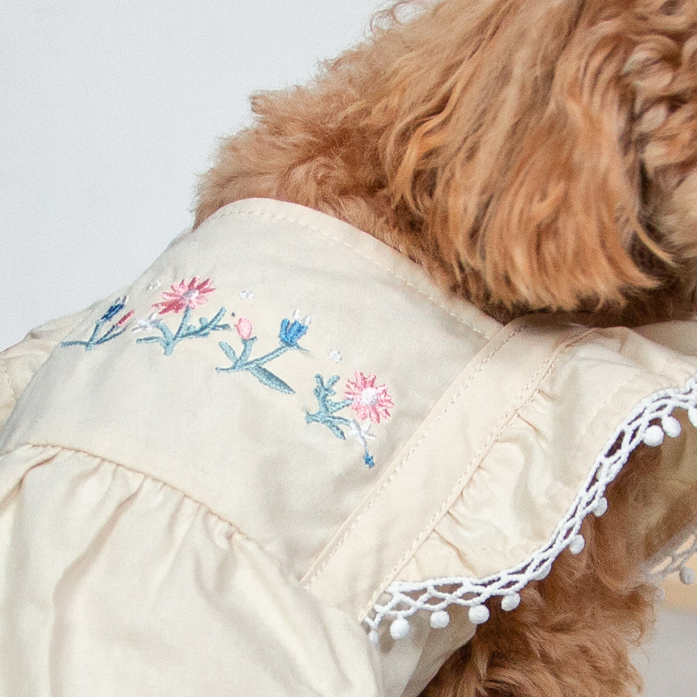 フラワーリネン刺繍ワンピース