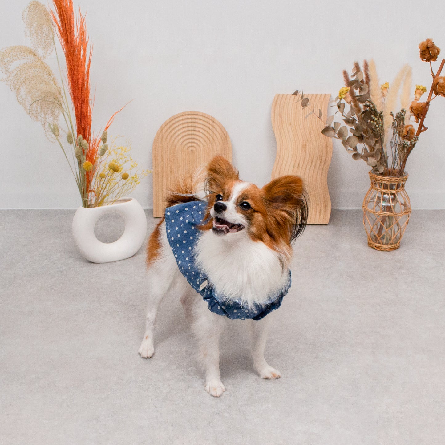 デニム風ドットワンピース