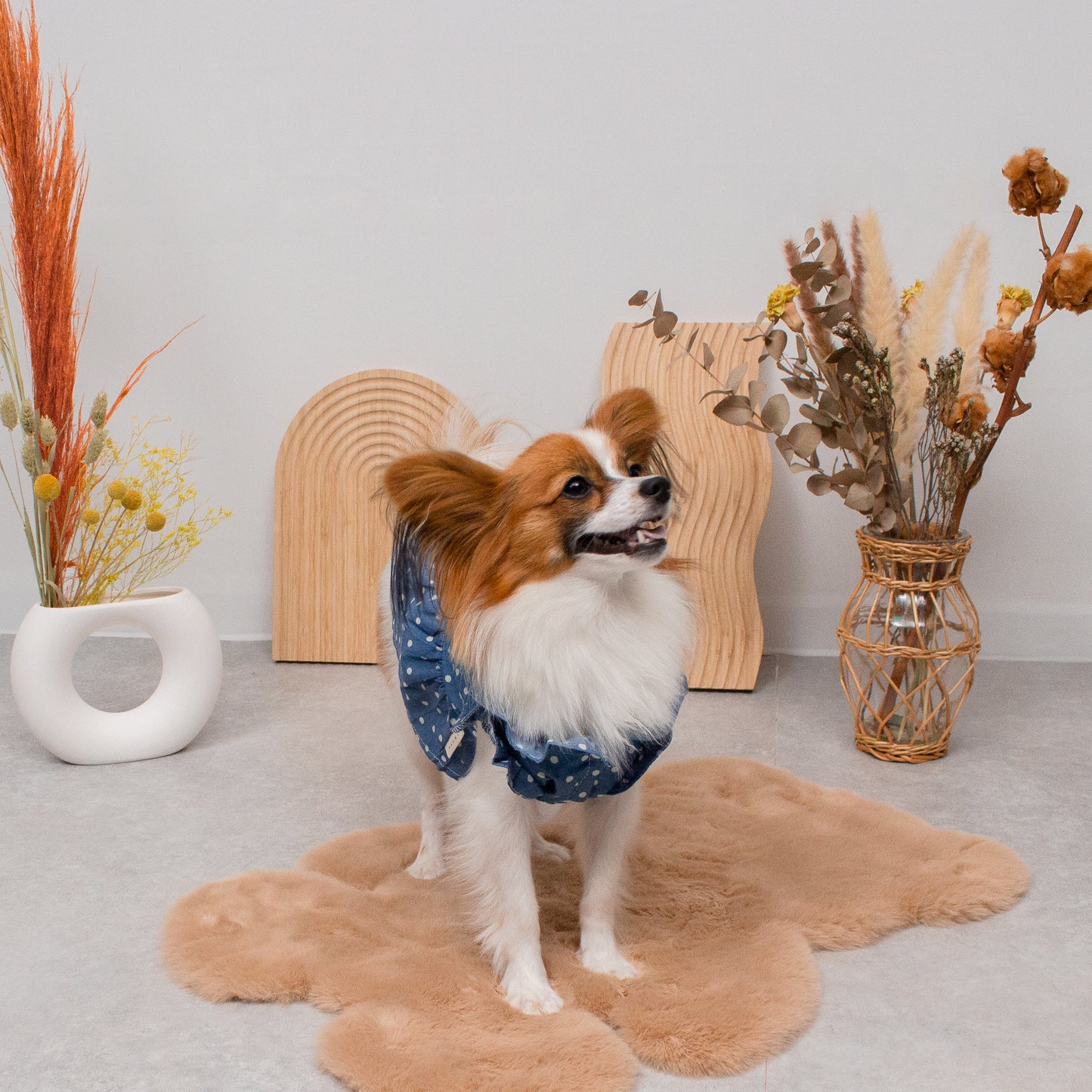 デニム風ドットワンピース